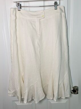 Vintage Vivian Shyu White Linen Flared Panel Midi Skirt - Size 10
